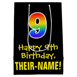 Sacola Para Presentes Média 9º aniversário: Divertido, Negrito, Colorido, Arco