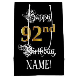 Sacola Para Presentes Média 92º aniversário ~ Script de Rico; Faux Dourado Loo