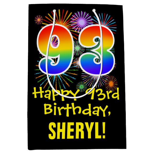 Sacola Para Presentes Média 93º aniversário: Padrão Divertido de Fogos de Arti (Frente)