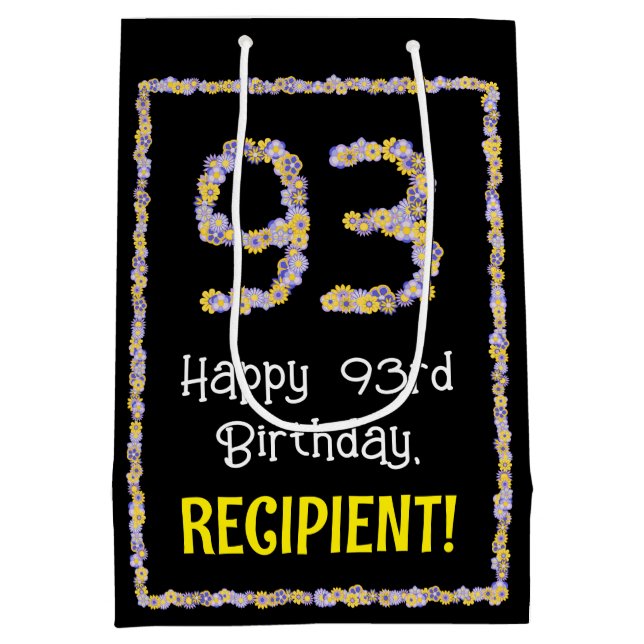 Sacola Para Presentes Média 93.o Aniversário: Número de Flores, Nome Personali (Verso)