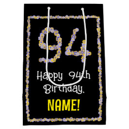 Sacola Para Presentes Média 94.o Aniversário: Número de Flores, Nome Personali