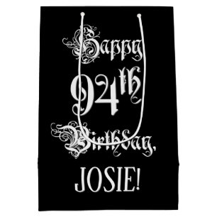 Sacola Para Presentes Média 94.o Aniversário: Rico, Script Elegante + Nome Pe