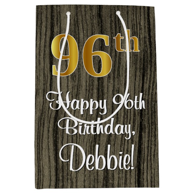 Sacola Para Presentes Média 96º aniversário: Elegante Faux Dourado Look #, Fau (Frente)