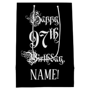 Sacola Para Presentes Média 97.o aniversário: Rico, Script Elegante + Nome Per