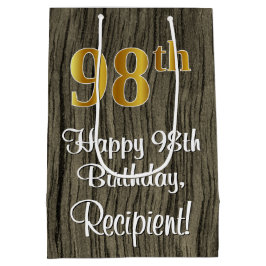 Sacola Para Presentes Média 98º aniversário: Elegante Faux Dourado Look #, Fau