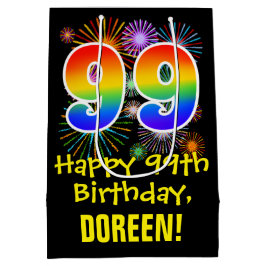 Sacola Para Presentes Média 99º aniversário: Padrão Divertido de Fogos de Arti