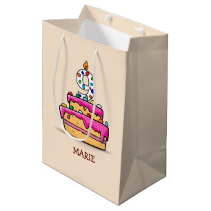 Sacola Para Presentes Média 9 de aniversário, 9 de bolo rosa doce