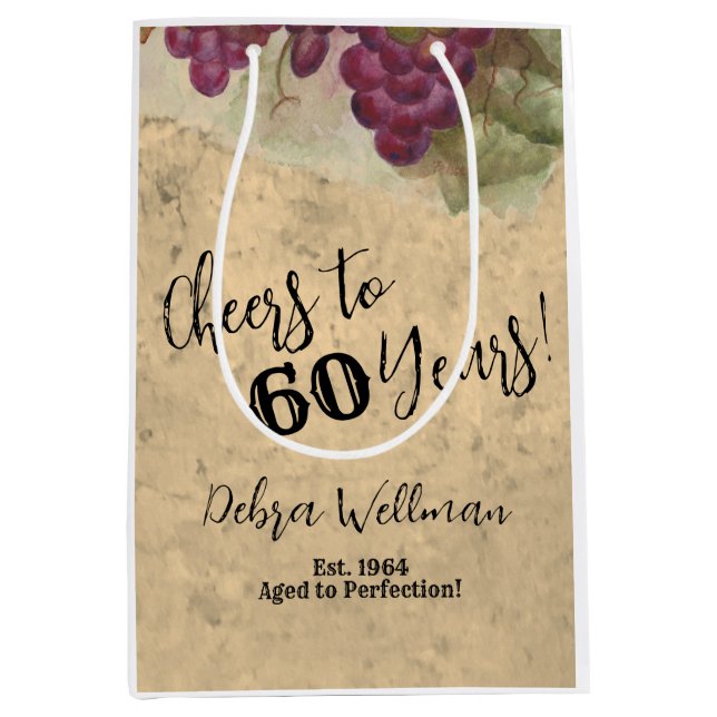 Sacola Para Presentes Média A aquarela rustica do vinhedo anima a 60 anos (Frente)