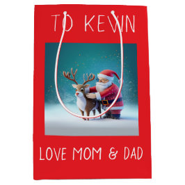 Sacola Para Presentes Média A Cute, Joyful Santa and Rudolf in the Snow