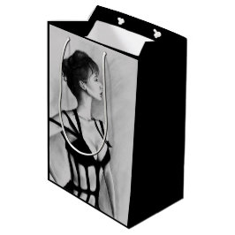 Sacola Para Presentes Média A Dama Mulher Sexy Vestido Preto Retrato Arte