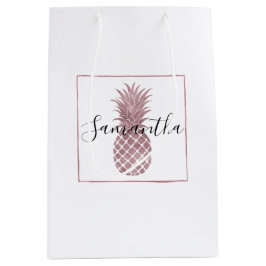 Sacola Para Presentes Média Abacaxi Dourado rosa