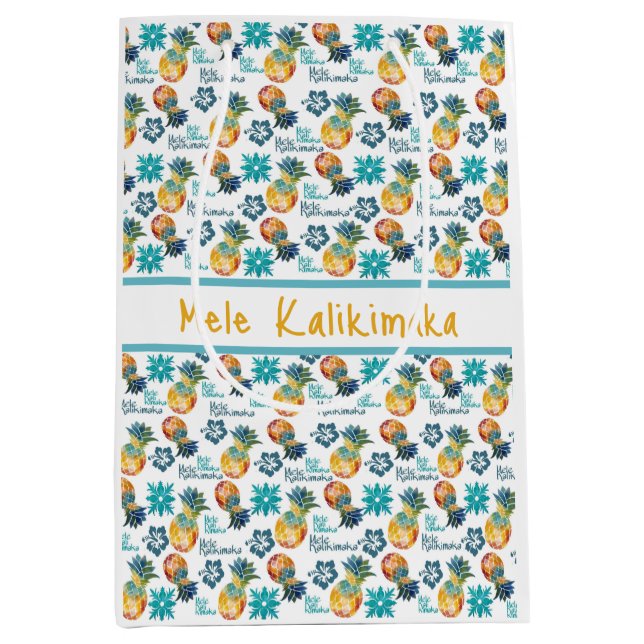 Sacola Para Presentes Média Abacaxi Havaiano e Hibiscus Medium Gift Bag (Frente)