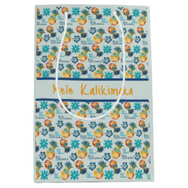 Sacola Para Presentes Média Abacaxi havaiano e Hibiscus Mele Kalikimaka 2