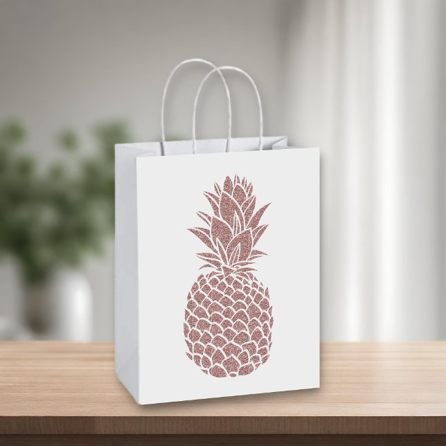 Sacola Para Presentes Média Abacaxi Rosa Brilhante (Girly Blush Pink Glitter Pineapple Medium Gift Bag)