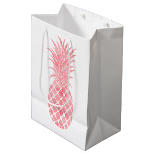 Sacola Para Presentes Média Abacaxi Tropical de Aquarela Rosa