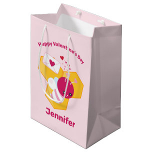 Sacola Para Presentes Média Abelha bonito com corações cor-de-rosa dos