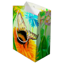 Sacola Para Presentes Média Abelha-Bumble numa Ilustração de Flor-Dandelion
