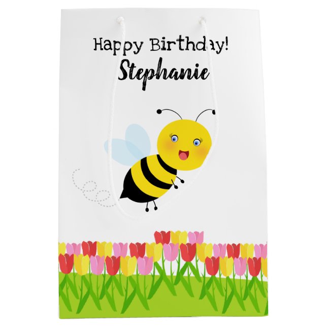 Sacola Para Presentes Média Abelha no Jardim Tulip (Frente)