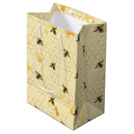 Sacola Para Presentes Média Abelhas Amarelas na moda Douradas Honeycomb