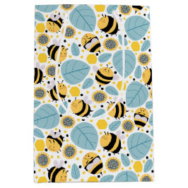 Sacola Para Presentes Média Abelhas de mel e flores solares