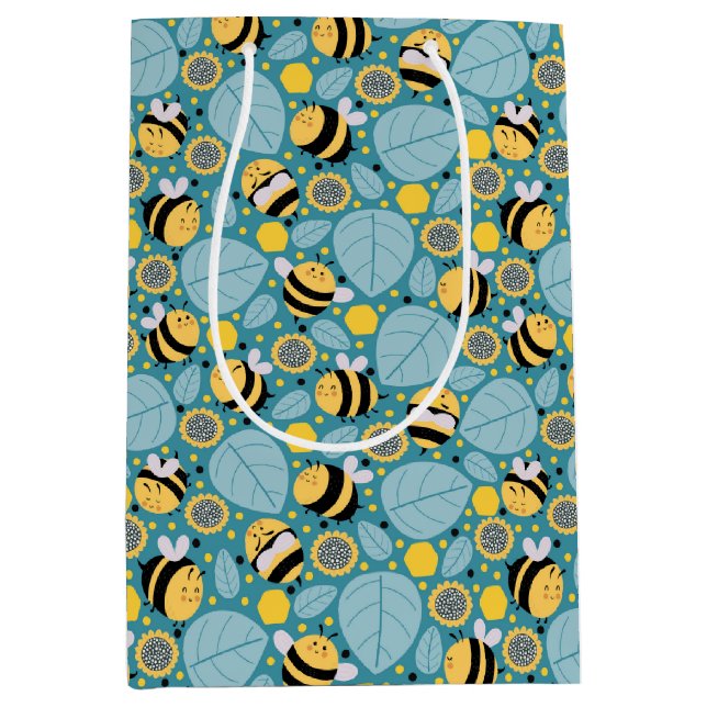 Sacola Para Presentes Média Abelhas de mel e flores solares (Frente)