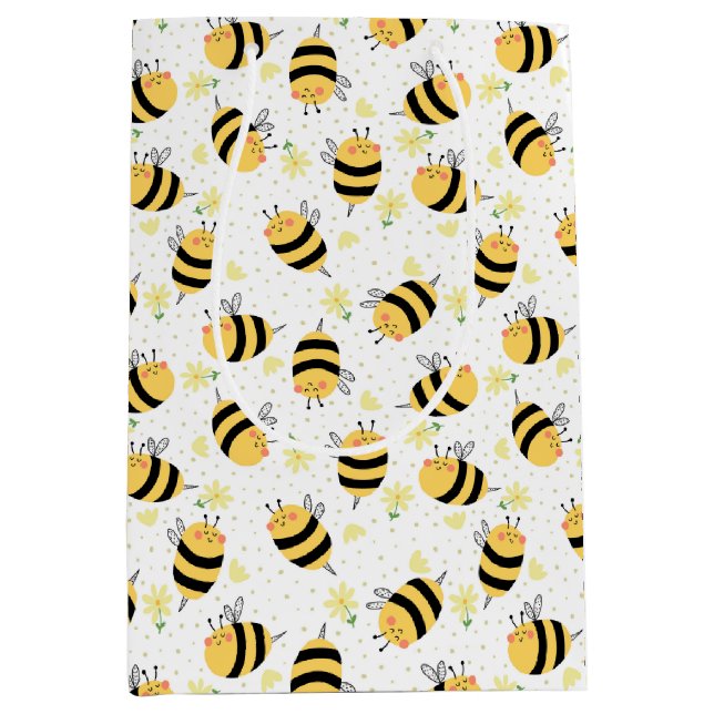 Sacola Para Presentes Média Abelhas de mel e flores solares (Frente)