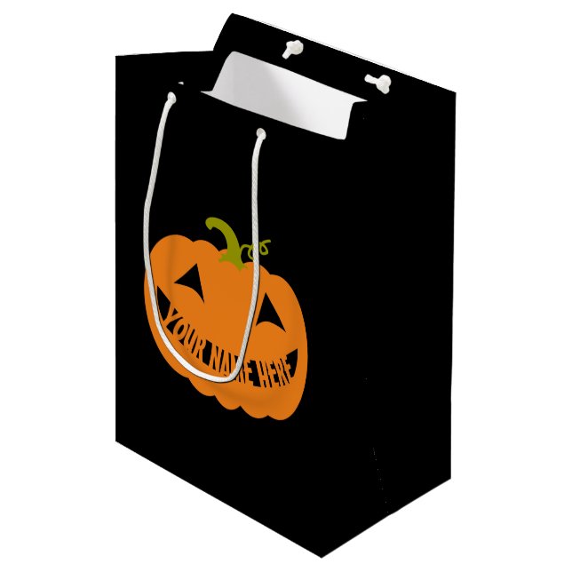 Sacola Para Presentes Média Abóbora Personalizada do Halloween (Frente inclinada)