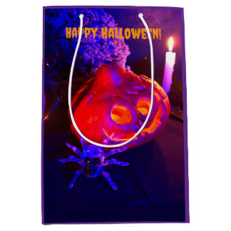 Sacola Para Presentes Média Abóboras de Halloween neon