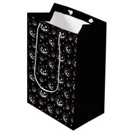 Sacola Para Presentes Média Abóboras pretas e brancas de Halloween preto