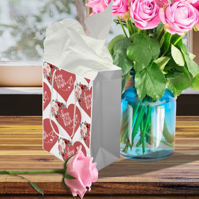 Sacola Para Presentes Média Abraços e Kisses Heart (Criador carregado)