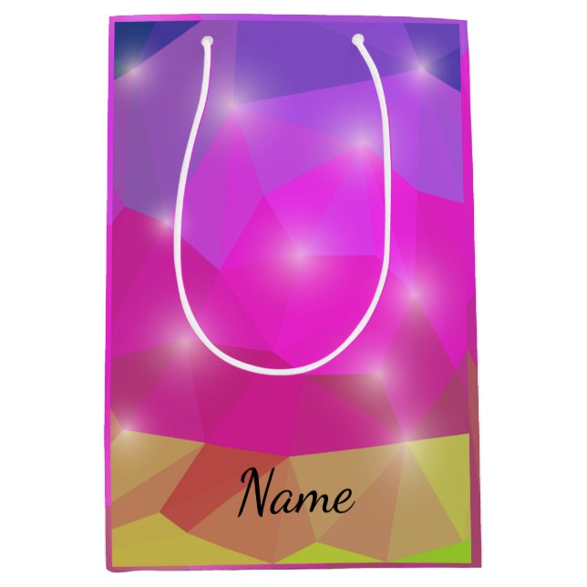 Sacola Para Presentes Média Abstract Geometric Crystal Mosaic in Pink (Frente)