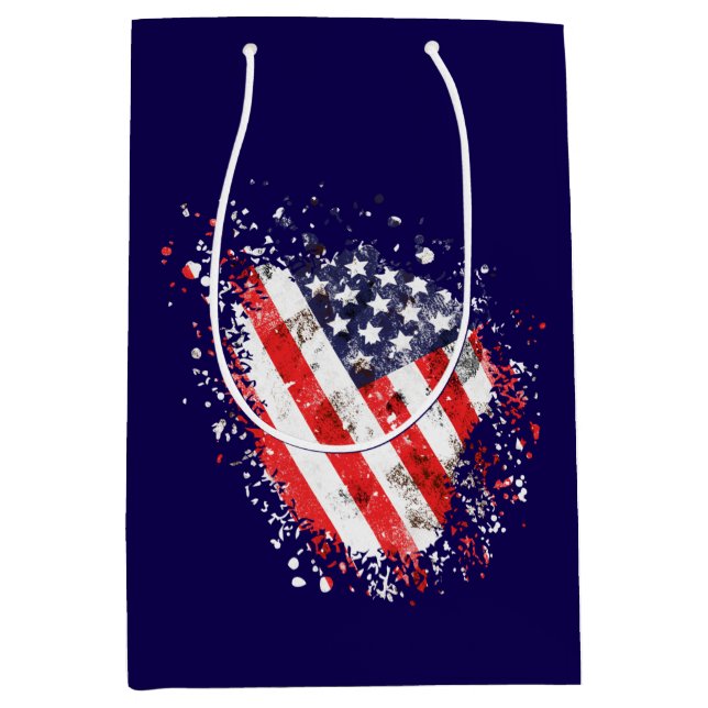 Sacola Para Presentes Média Abstrato American Flag Art Impressão (Frente)