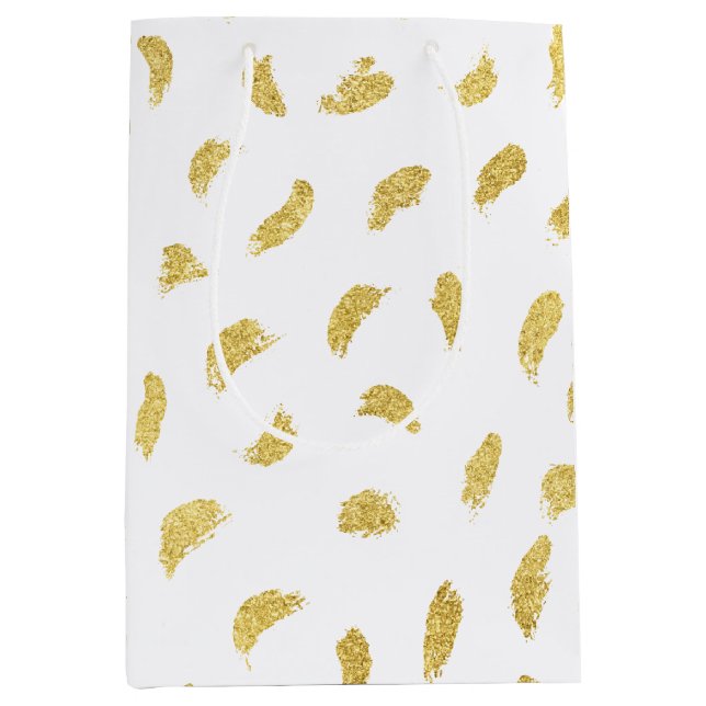 Sacola Para Presentes Média Abstrato Branco Dourado e bonito (Frente)