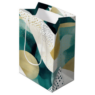 Sacola Para Presentes Média Abstrato Branco Verde Dourado Chic