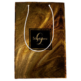 Sacola Para Presentes Média Abstrato Brown Luxury Glitter Moderno Dourado