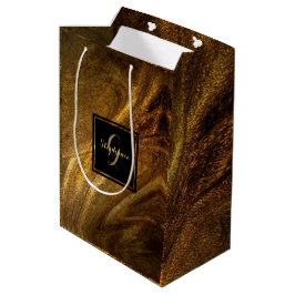 Sacola Para Presentes Média Abstrato Brown Luxury Glitter Moderno Dourado