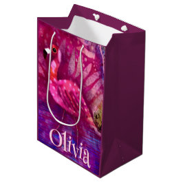 Sacola Para Presentes Média Abstrato cor-de-rosa-branco Flamingo personalizado