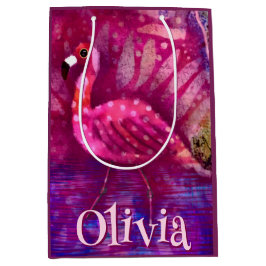 Sacola Para Presentes Média Abstrato cor-de-rosa-branco Flamingo personalizado