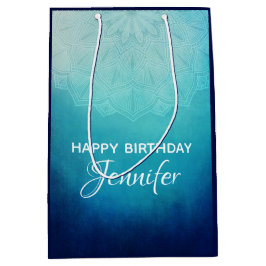 Sacola Para Presentes Média Abstrato de Mandala Azul bonito