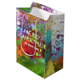 Sacola Para Presentes Média Abstrato de Natal, vermelho e verde, personalizado