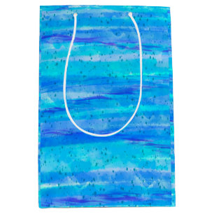 Sacola Para Presentes Média Abstrato de Ondas Digitais Azul e Roxo