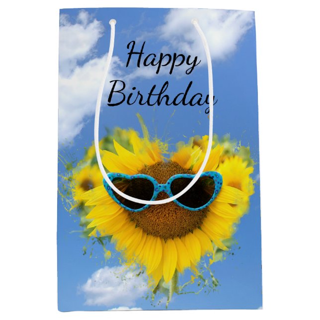 Sacola Para Presentes Média Abstrato do Coração de Girassol no Céu (Frente)