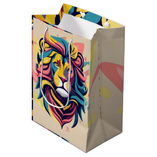 Sacola Para Presentes Média Abstrato Lion Head Art
