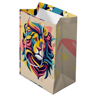 Sacola Para Presentes Média Abstrato Lion Head Art