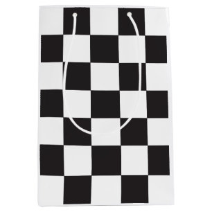 Sacola Para Presentes Média Abstrato preto e branco do padrão do Conselho veri