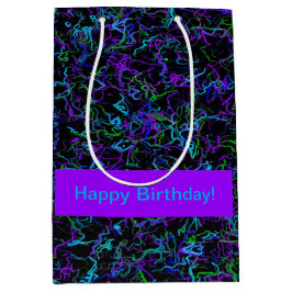 Sacola Para Presentes Média Abstrato púrpura, preta e azul