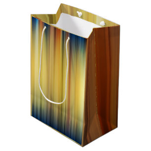 Sacola Para Presentes Média Abstrato Stripes Espectro Fundo Azul Dourado