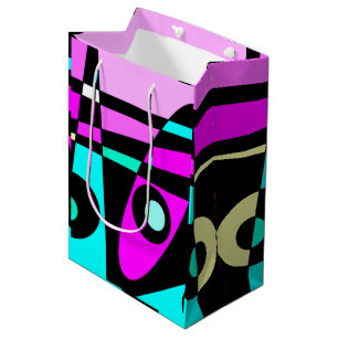 Sacola Para Presentes Média Abstrato Surfing Turquoise Hot Pink Amarelo Amarel