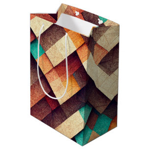 Sacola Para Presentes Média Abstrato Wooden Weave