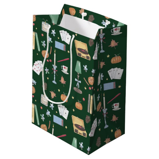 Sacola Para Presentes Média Academia Sombria Outono Temperamental Verde (Verso inclinado)